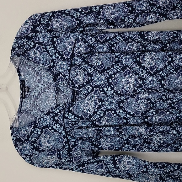 American Eagle Outfitters Blue Print Peasant Style Mini Dress M - Picture 2 of 15